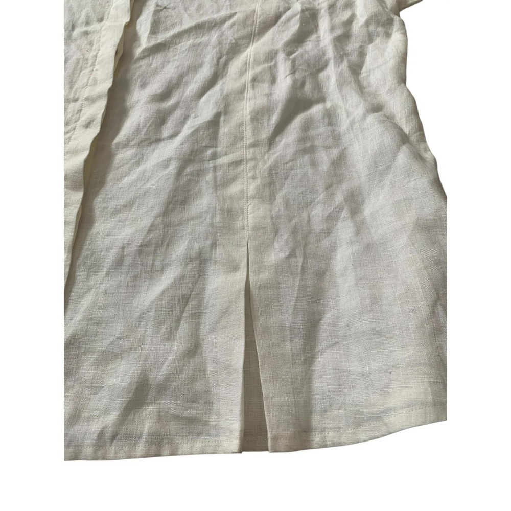 Flax Linen Button Down Shirt Womens Medium Cream Hidden Placket Coastal Grandma - Picture 9 of 10
